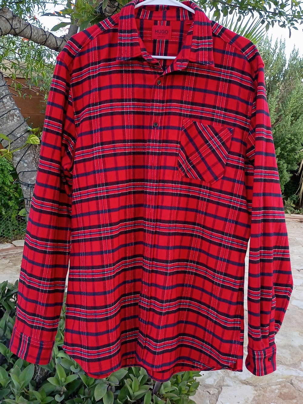 Hugo Boss Red and Black Plaid Button-Down Shirt